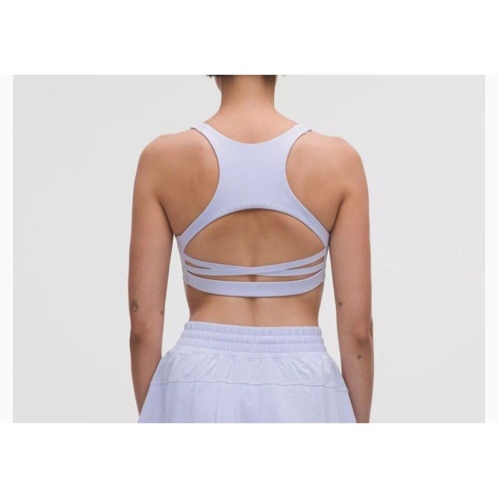 Size L Nulux Strappy-Back Sports Bra Medium Support B/C Cup Color Serene Blue